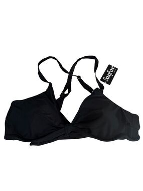 SOUQFONE Black V-Neck Bunny Tie Bikini Top size XL